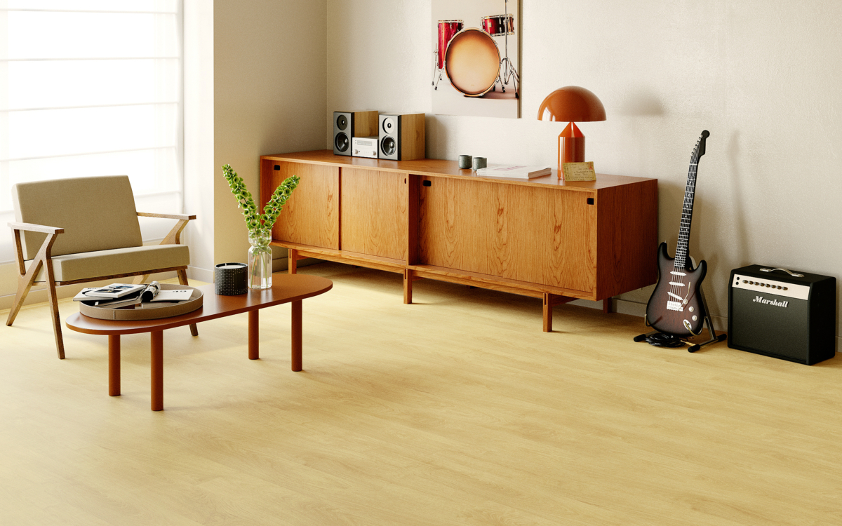 panele winylowe, salon w stylu mid modern century